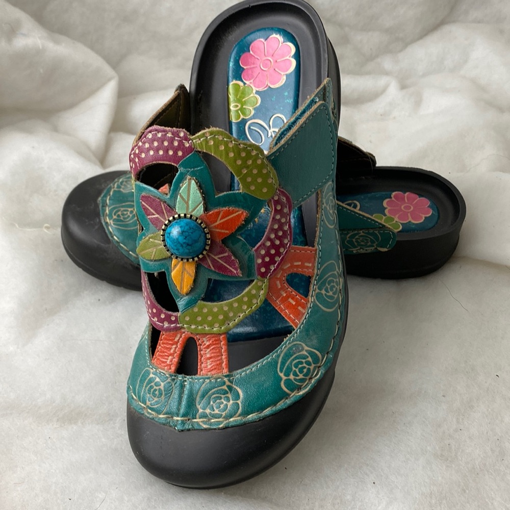 Shoe slide 37 floral turquoise